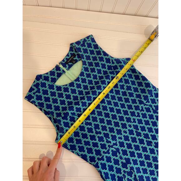 Lands End Teal Print Sleeveless Crew Neck Sheath Dress Womens Size 2 - Picture 3 of 7